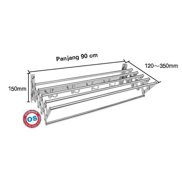 Rak handuk lipat gantungan jemuran handuk lipat 5 pipa stenlis steel Os70900 panjang 90 cm