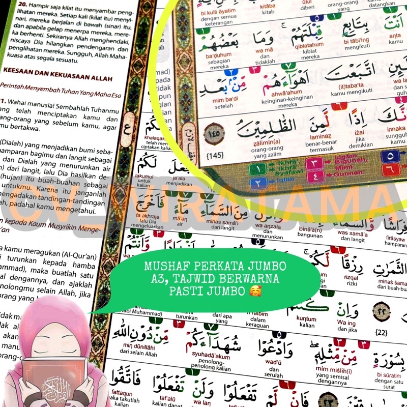 Cod] AlQuran Latin PerKATA A3 Lansia Jumbo Super BESAR MUSHAF TAJWID BerWARNA KODE ARAB AL QURAN Tafsir TERJEMAH PERAYAT BUKU AGAMA ISLAM ilmu Filsafat