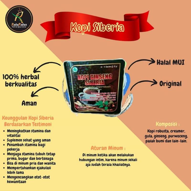 

[COD] KOPI SIBERIA GINGSENG / MINUMAN KEPERKASAAN PRIA / MINUMAN PENAMBAH STAMINA PRIA & WANITA