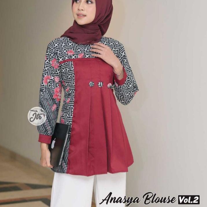 Banyak Dipakai.. NEW Atasan Blouse Batik MOSA Wanita Blus Lengan 7/8 Kancing Depan. Motif Batik Mode