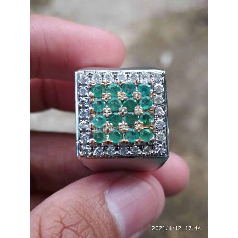 Zamrud + Berlian Ring perak