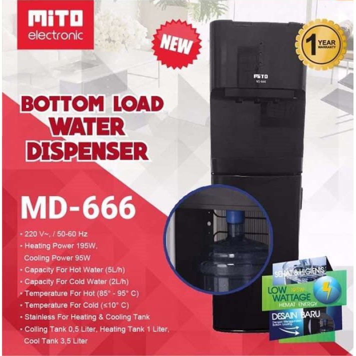 MITO MD666 Dispenser Air [Galon Bawah/ Low Watt] ORIGINAL 100% TERMURAH !