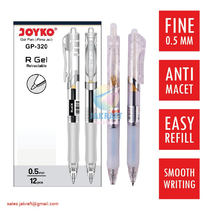 

(12 Pcs) Pulpen Gel Pen Klik JOYKO GP-320 R GEL Hitam Black 0.5 mm