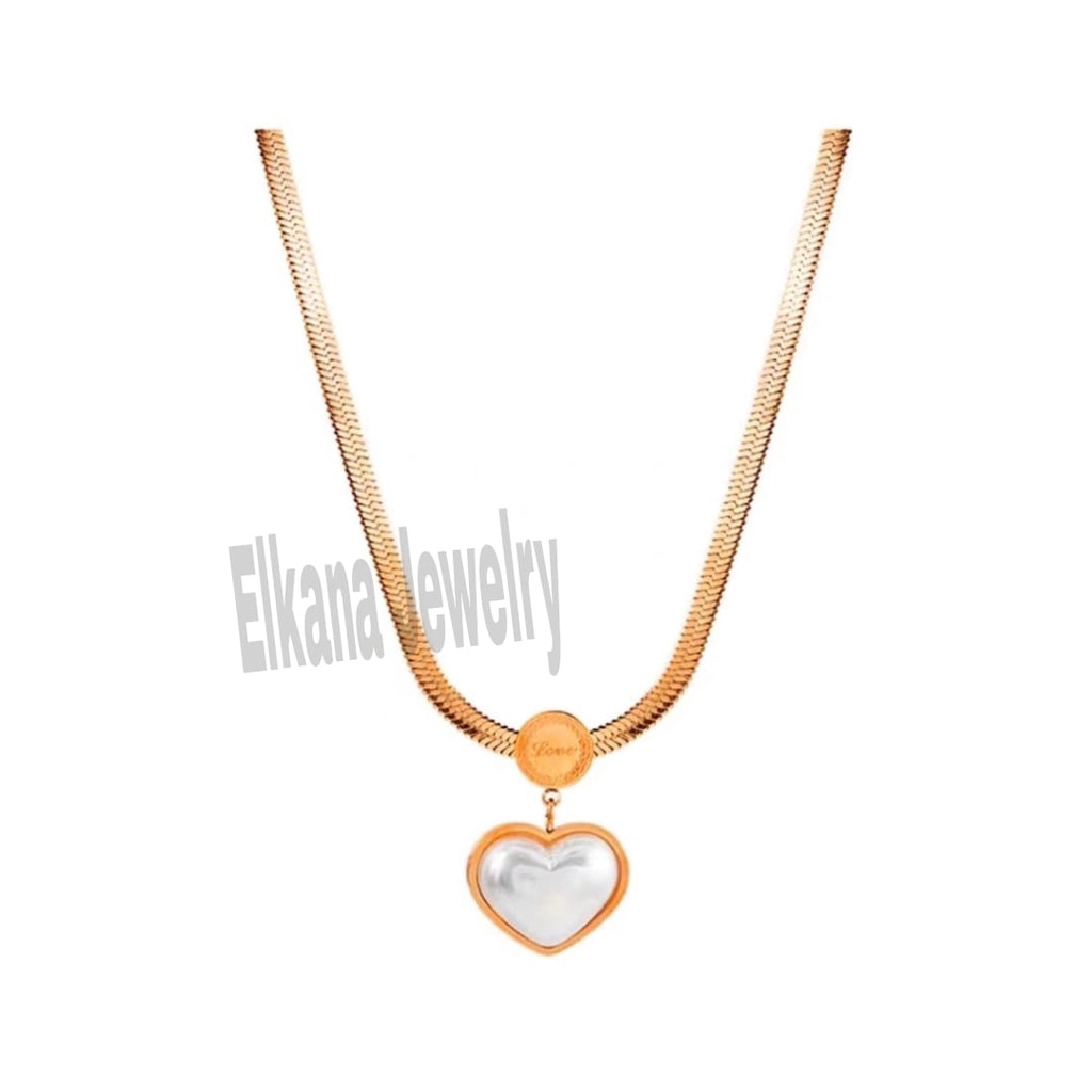 TITANIUM KALUNG MUTIARA LAUTAN LOVE SUPER BERKELAS PERHIASAN ANTI KARAT&amp;ANTI LUNTUR