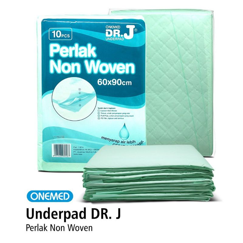 Underpad Dr J  60 x 90 cm Perlak Alas Popok Bayi Onemed Isi 10 Pcs