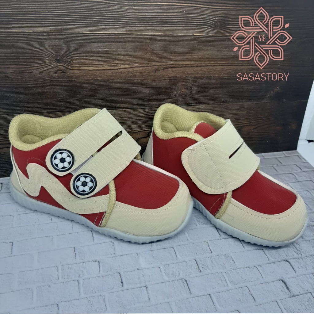 Sasastory Sepatu Boot Sneaker Anak Laki-Laki Perempuan Usia 1 2 3 Tahun Merah CA03