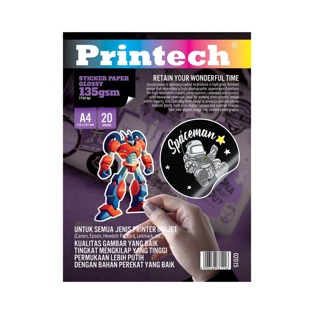 

Kertas Foto Sticker/ Photo Paper Printech Glossy Sticker ukuran A4 135 gsm