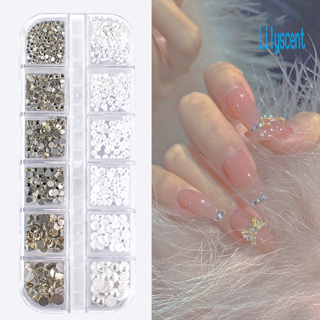 Lily 12 Sekat / Kotak Berlian Imitasi Glitter 3D Untuk Dekorasi Nail Art / Manicure DIY