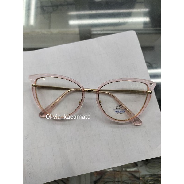 kacamata wanita cat Eye bisa normal dan minus paket lensa photocromic dan blueray frame 95303