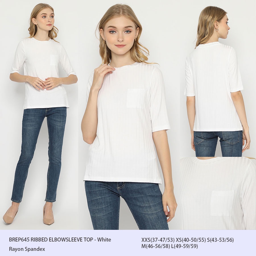 BLOUSE WANITA BREP645 RIBBED ELBOWSLEEVE TEE-2