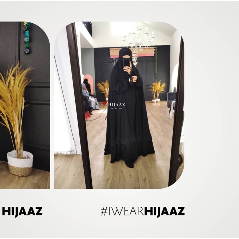FloorHijab by Hijaaz.id Size 155cm / khimar Overhead Jetblack List Renda Asilah Hitam