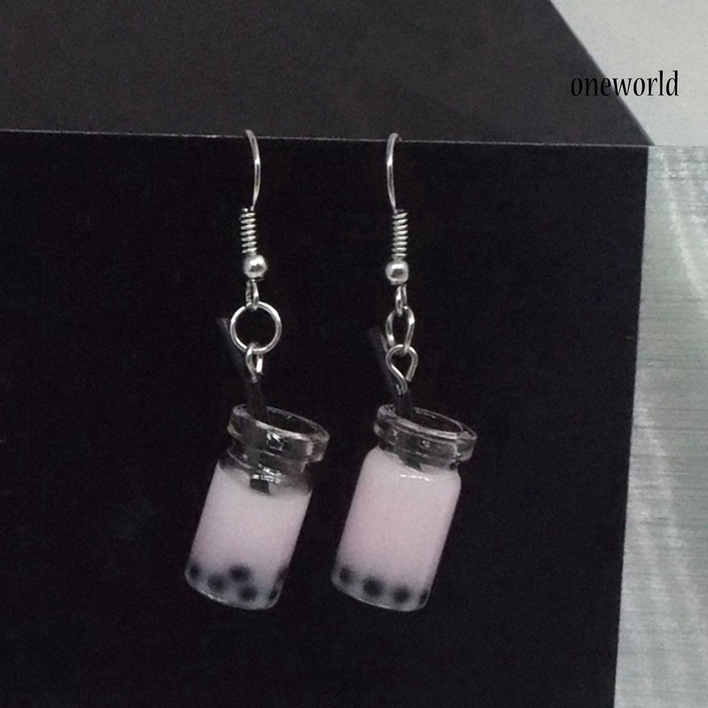 OW# Hooks Earrings Bubble Tea Long Dangle Women Drink Drop Earrings Jewelry for Party