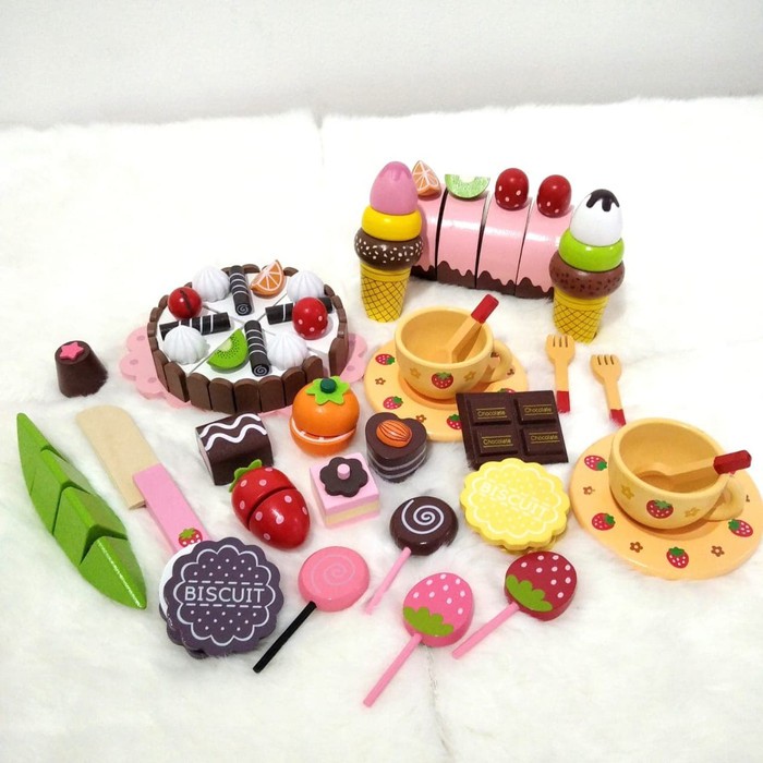 Kue Mainan Kayu  Cake Wooden Toys Pretend Play Mainan edukasi