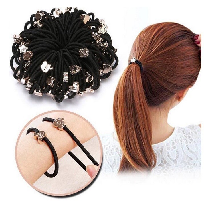 Karet Ikat Rambut Korea Style Hitam Karet Kunciran Karakter set 1pcs