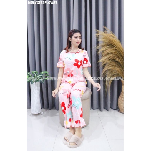 MDLV ~ BAJU TIDUR GIRL FLOWER CELANA PANJANG BAJU TIDUR CEWEK IMPORT BEST SELLER PIYAMA IMPORT