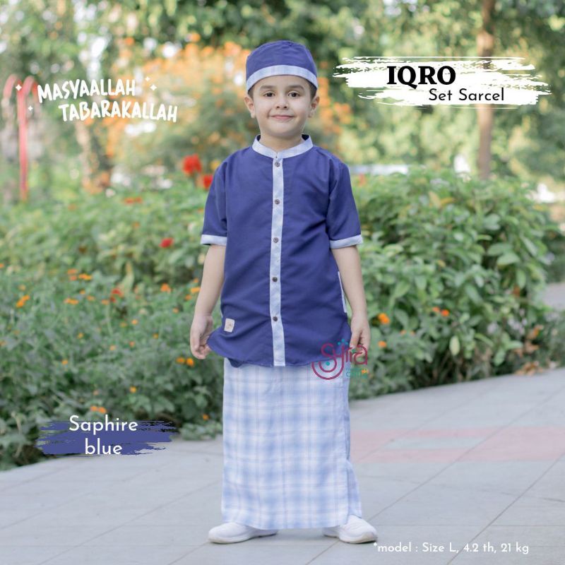 Baju koko anak laki-laki lengan pendek setelan sarung celana usia  0 1 2 3 4 5 6 7 8 Tahun IQRO Set 