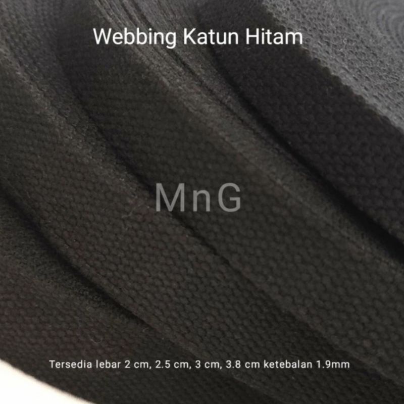 Webbing Katun Hitam 3 cm, 3.8 cm