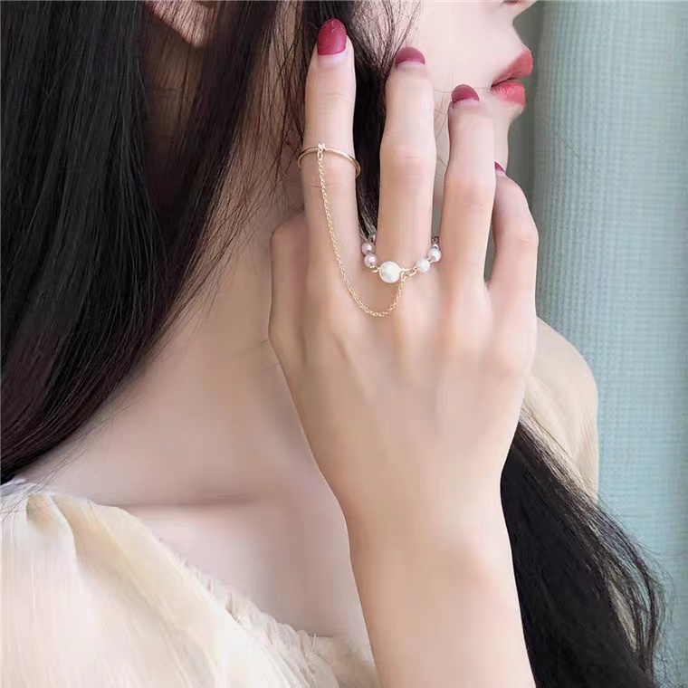 cincin korean style Cincin 2 in 1 Cincin Mutiara Wanita Korea Cincin Terbuka Cincin Gold Cincin Wanita Set Cincin Rantai Emas