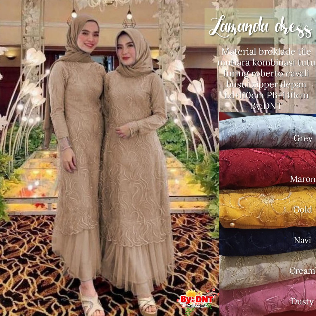 Gamis Dress Brukat Sabrina Pakaian Baju Pesta Muslim Wanita Fashion Kekinian Busui Friendly Bahan Satin Velvet Premium