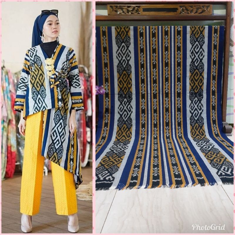 KAIN TENUN BLANKET ASLI JEPARA MOTIF SUMBA NTT TORAJA KUNING NAVY
