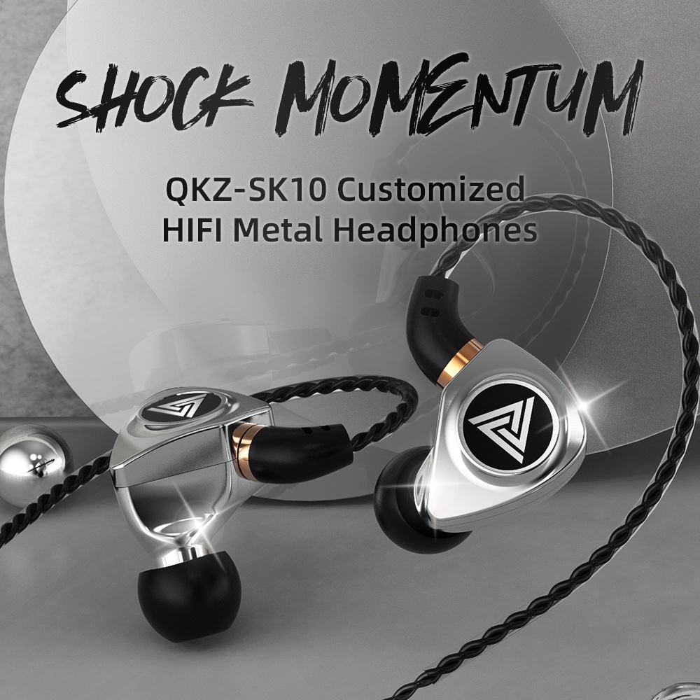 QKZ SK10 earphone Metal Body HIFI BASS stereo music telfon Sport daily headset dengan mic original