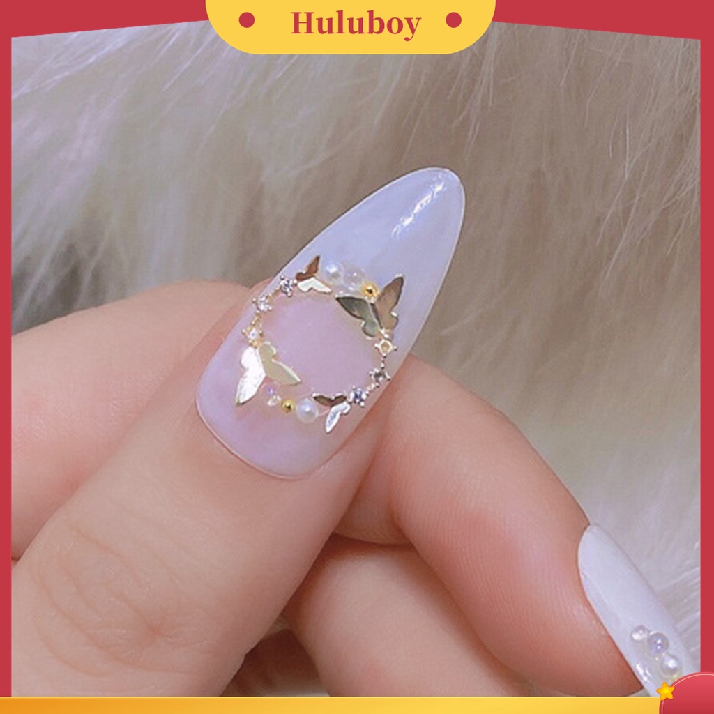 Huluboy Huluboy♡ 2pcs / Set Ornamen Kupu-Kupu Mini 3D Efek Kilau Untuk Manicure