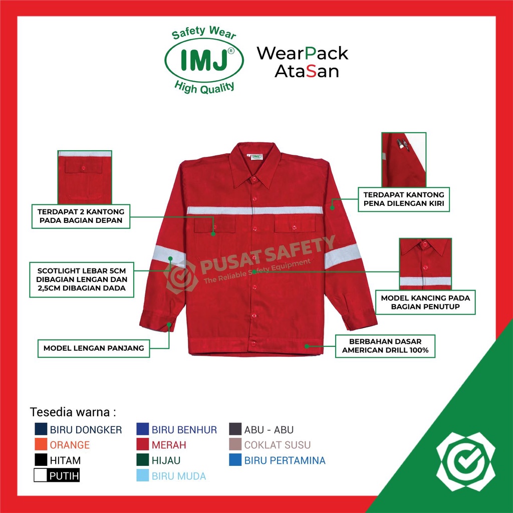 Atasan Lengan Panjang Baju Safety Wearpack IMJ M-2XL