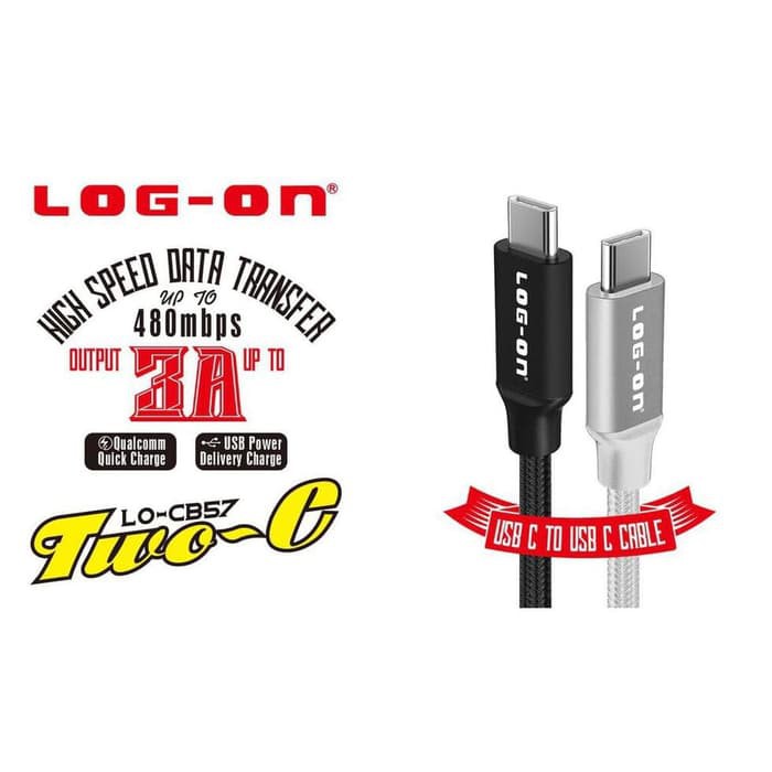 KABEL DATA LO-CB57 TWO C - USB C TO USB C CABLE - HIGH SPEED DATA FAST CHARGING 3.A -LOG ON