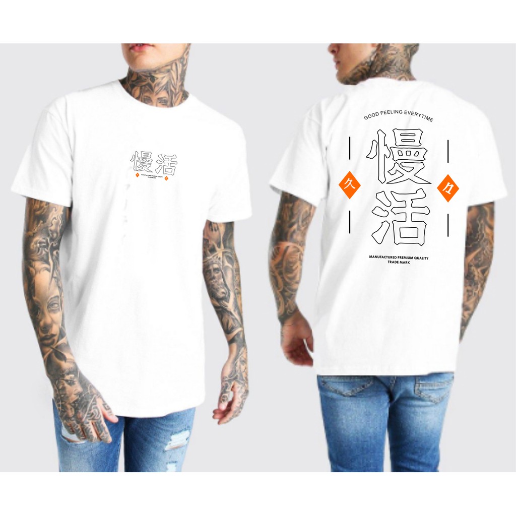 Kaos distro murah baju distro pria murah motip tulisan jepang KANJI combed24s ( COD )