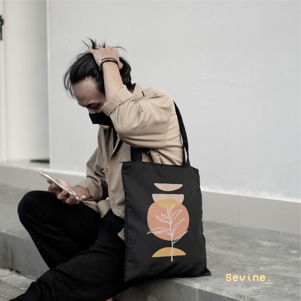 Sevine Totebag Wanita Fashion Tas Tote Bag Resleting Motif Line art Hijab - WHF2