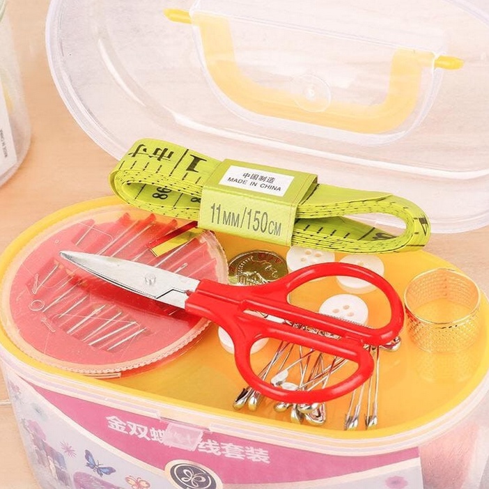 A226 (TANPA JARUM) SATU SET ALAT JAHIT sewing kit peralatan menjahit penjahit benang perlengkapan hobi koleksi baju bahan jarum pentul peniti kotak box gunting meteran meter warna warni banyak souvenir hadiah