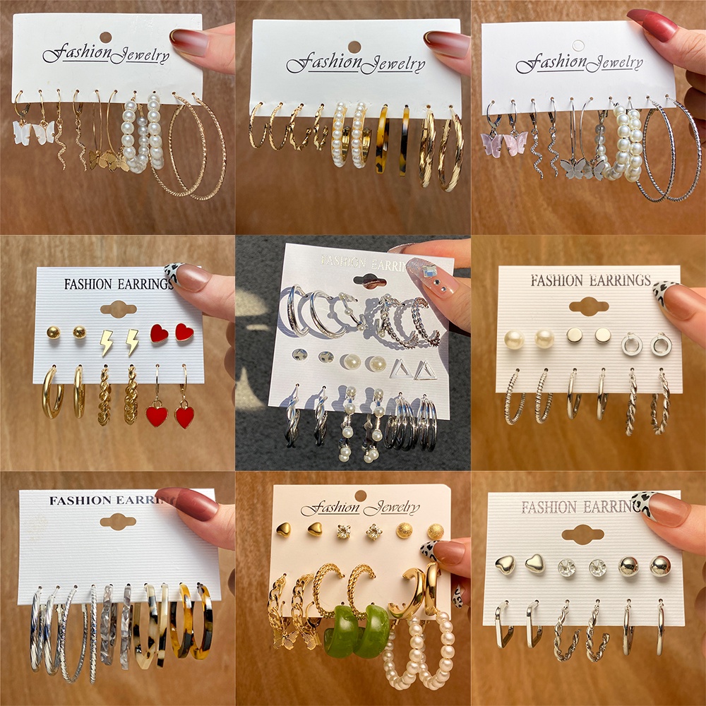 8-piece Earring Set Fashion Alloy Earrings Acrylic Dangle Earring Pearl Inlaid Earrings for Women Butterfly Pendants Gold Earrings Women Accessories