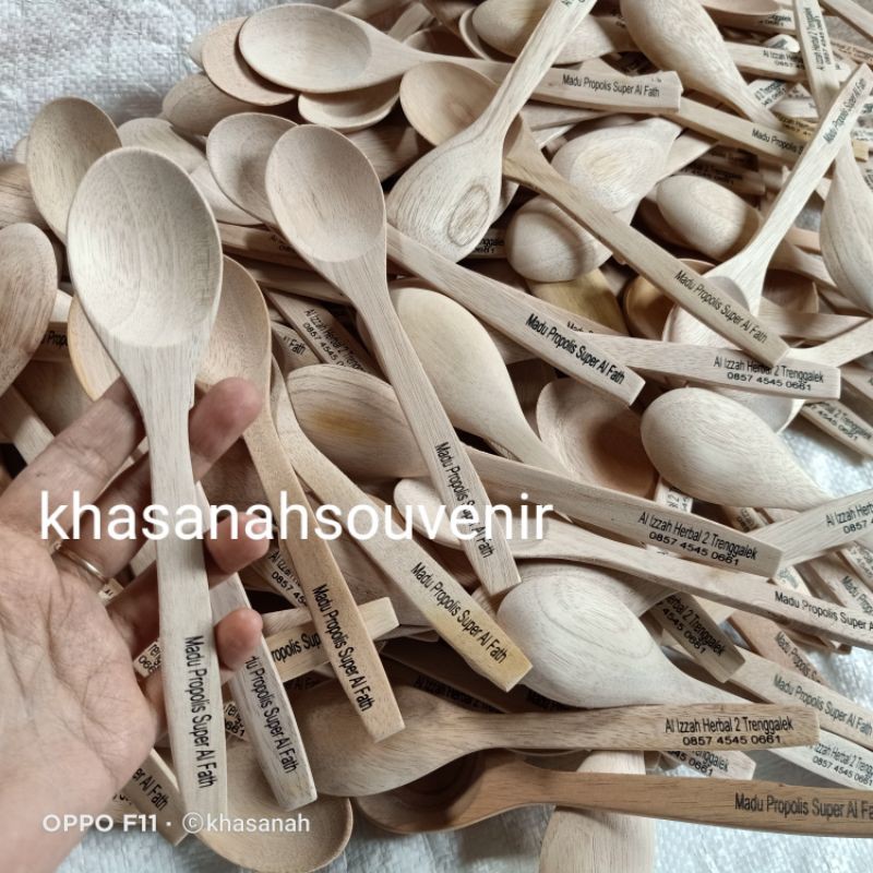 souvenir sendok madu kayu /sendok kayu /garpu kayu panjang +-18cm sablon by request