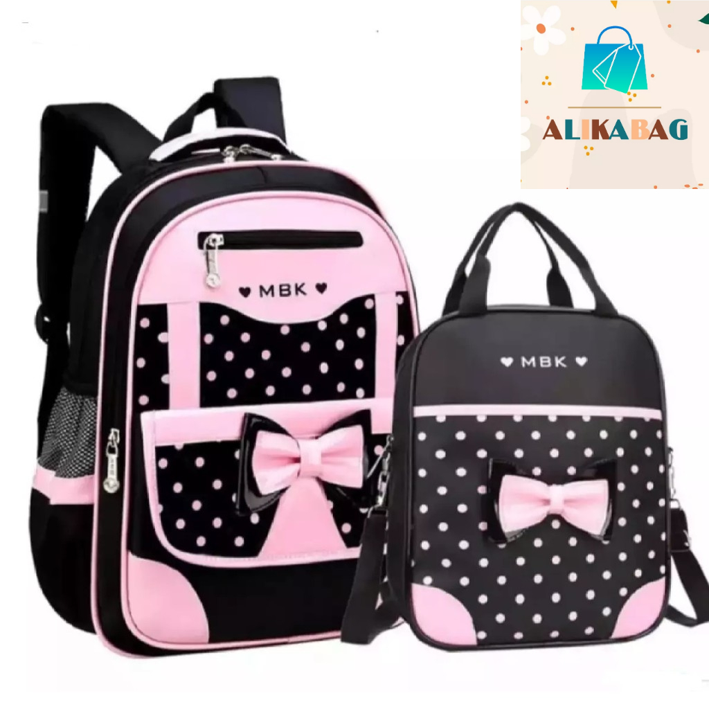 ALIKA BAG - Tas Ransel Sekolah Anak Perempuan Motif Pita Pulkadot