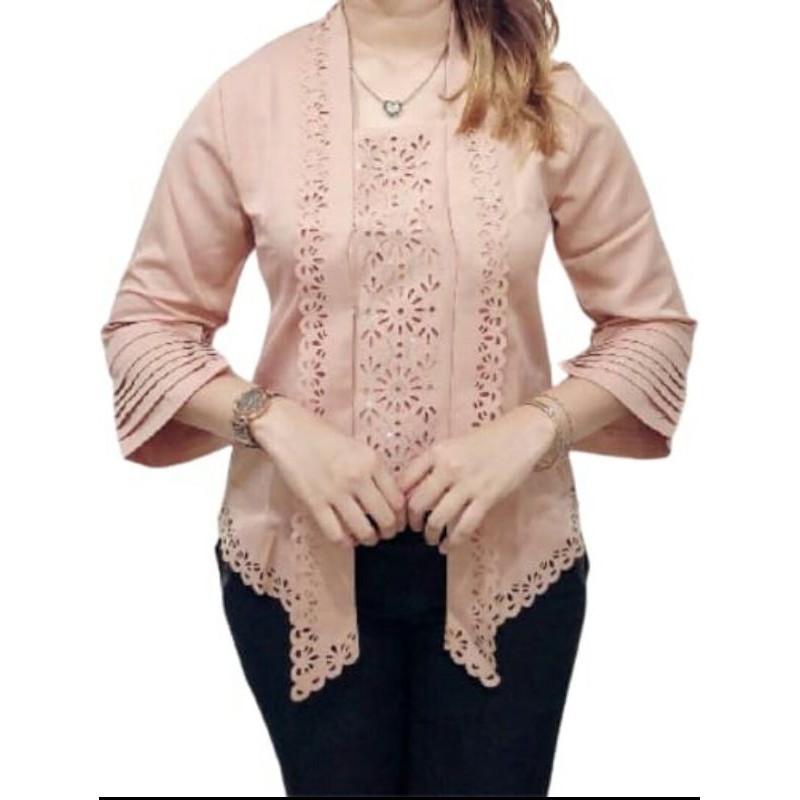 Atasan Blouse Kebaya Kutu Baru Katun Laser Import Lengan 3/4 Encim  Wanita