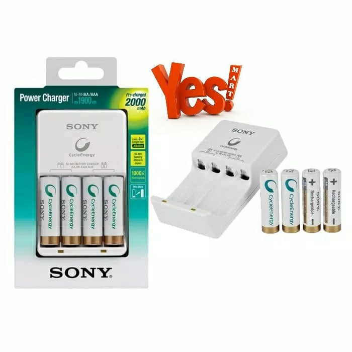 Sony Power Charger + 4 Battery Aa 2100Mah Rechargeable Cycle Energy