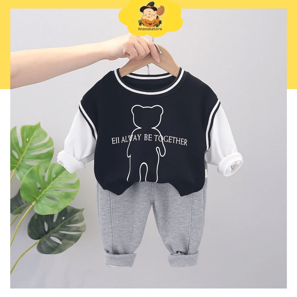 ANANAKSTORE- Setelan baju baby impor korea motif LINEBEAR 0-5 Tahun/ baju baby impor korea lengan panjang