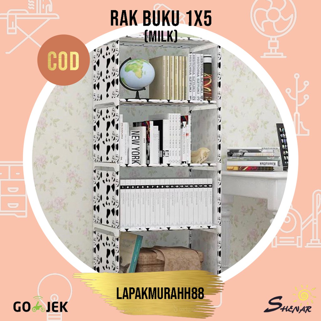 RAK BUKU PORTABLE/RAK SERBAGUNA/RAK BONGKAR PASANG/RAK MULTIFUNGSI MOTIF 1x5 (5 SUSUN)-MILK