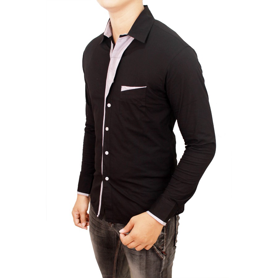 Kemeja Slimfit Model Korea Warna Hitam – FBL 03