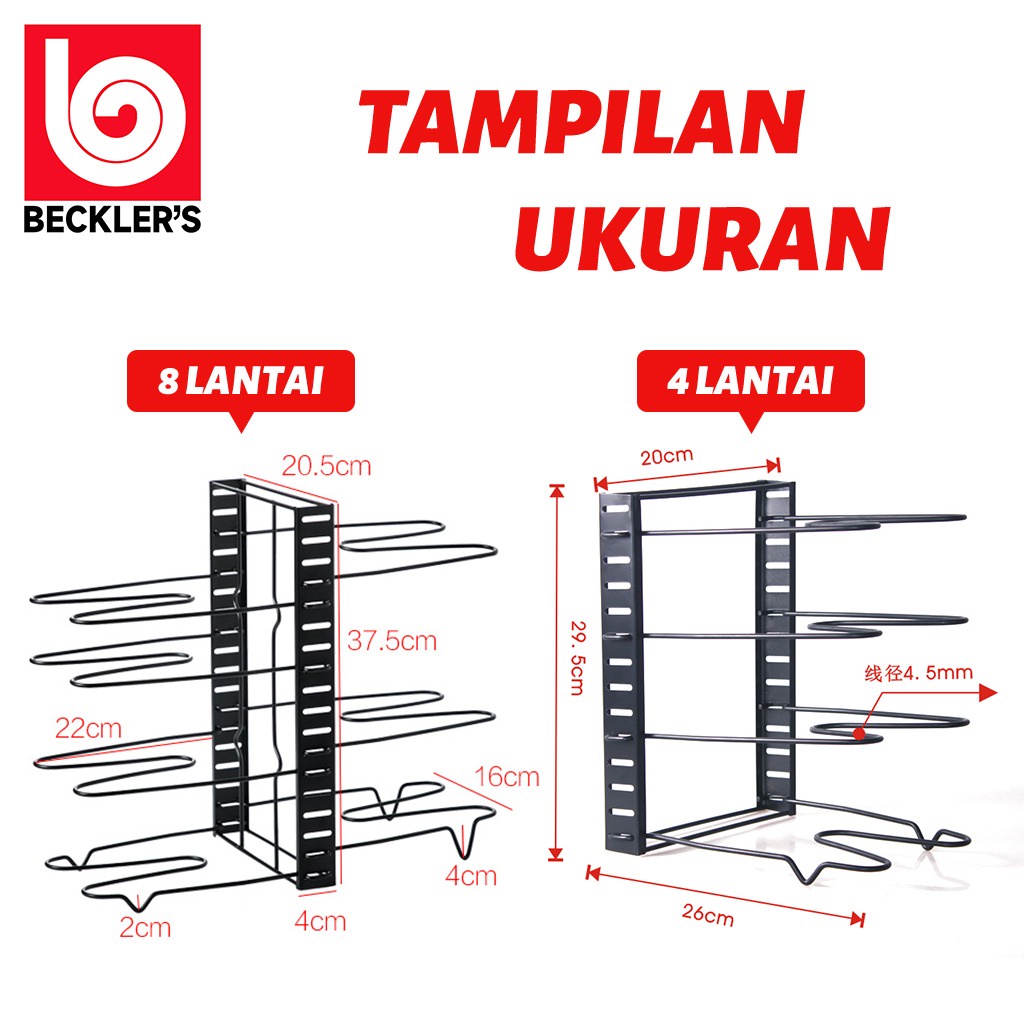 Rak Tutup Panci Teplon Wajan/ Rak Dapur Stainless Steel Serbaguna 4/8 Tingkat