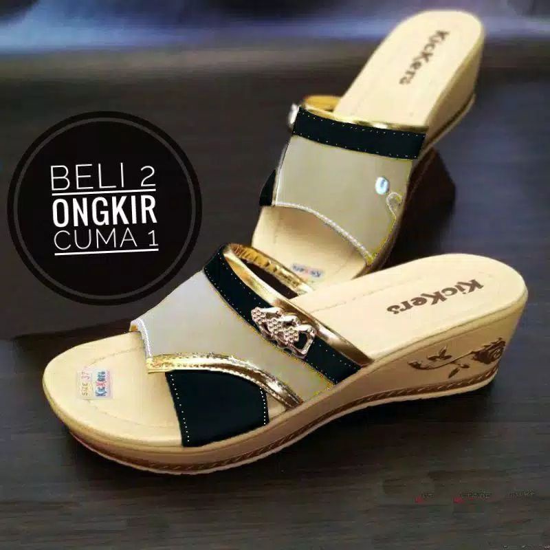 Wedges Sandal Kickers Wanita Slop Sandal Pesta (Size 37-40)-2