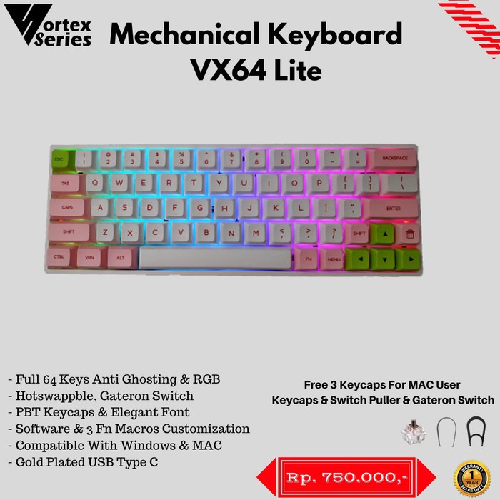 keyboard vortex series vx64 lite panda theme (red switch)