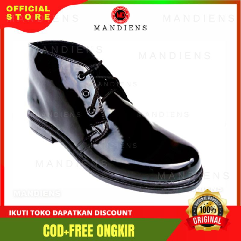 MANDIENS Sepatu PDH Polos Tali Tiga Kilap - Sepatu Formal Pantofel Pria / Sepatu Pdh Polisi TNI Dishub Security Sepatu Pdh Kulit Kilap Kilat Original - Sepatu Pantofel Pdh Polri Polisi