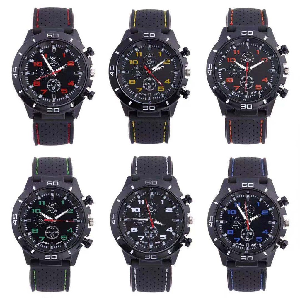 Jam Tangan Pria Sport Chrono Korea Fashion Quartz Men Silikon Analog Watch Arloji Cowok Kekinian