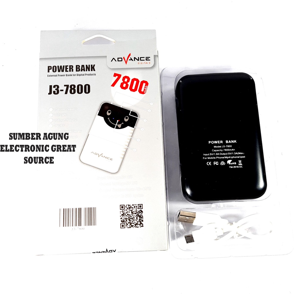 Advance Powerbank J37800 7800Mah Power bank Baterai Cadangan Unik Lucu