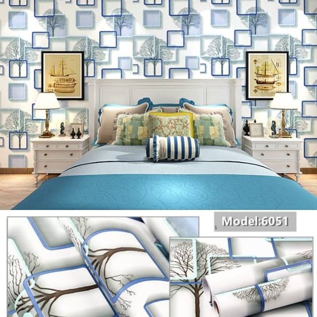 wallpaper sticker dinding motif kotak biru