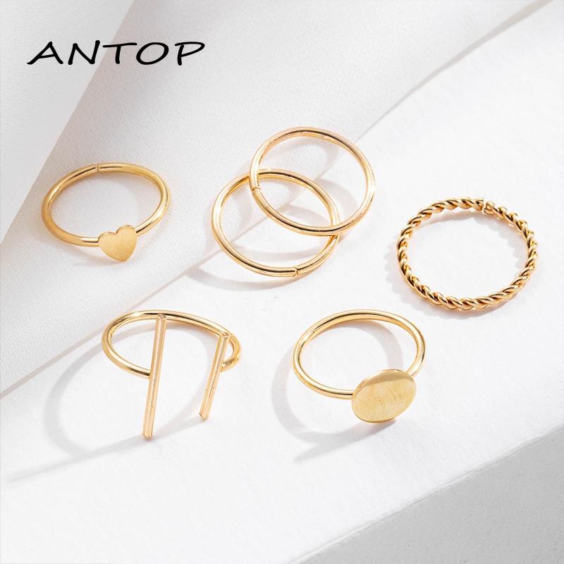 6pcs / Set Cincin Geometris Bahan Alloy Gaya Vintage