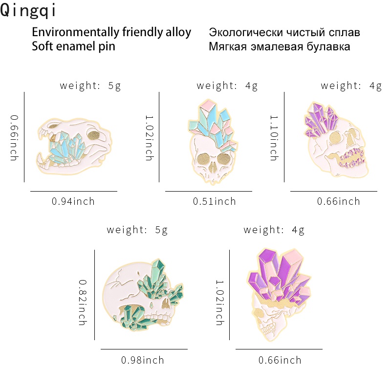 Bros Pin Enamel Desain Kartun Tengkorak Kristal Warna-Warni Gaya Punk Gothic Untuk Tas / Pakaian