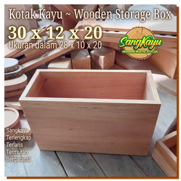 Kotak kayu 30x12x20 cm kotak penyimpanan kotak kayu serbaguna