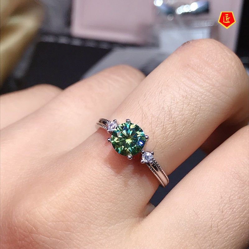 [Ready Stock]1 Karat Green Moissanite Open Ring